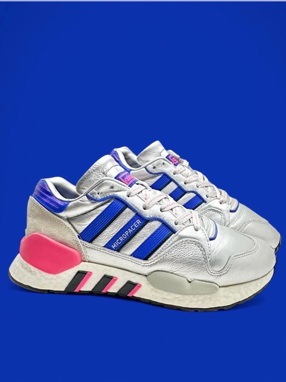 Adidas ZX 930 EQT Micropacer Shoes Metallic Silver Blue Pink EF5558 M 7.5 / W 9